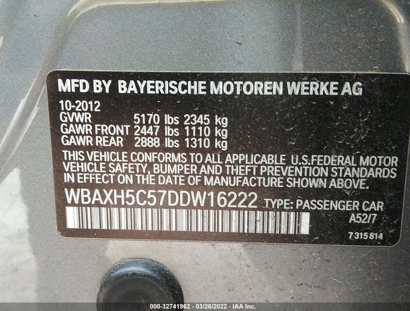 WBAXH5C57DDW16222