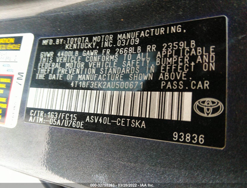 4T1BF3EK2AU500671