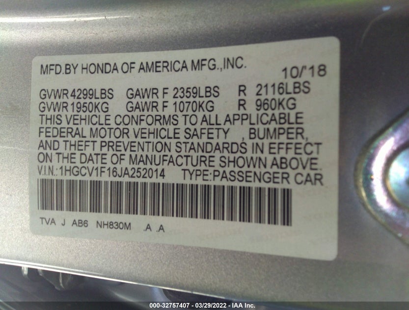 1HGCV1F16JA252014