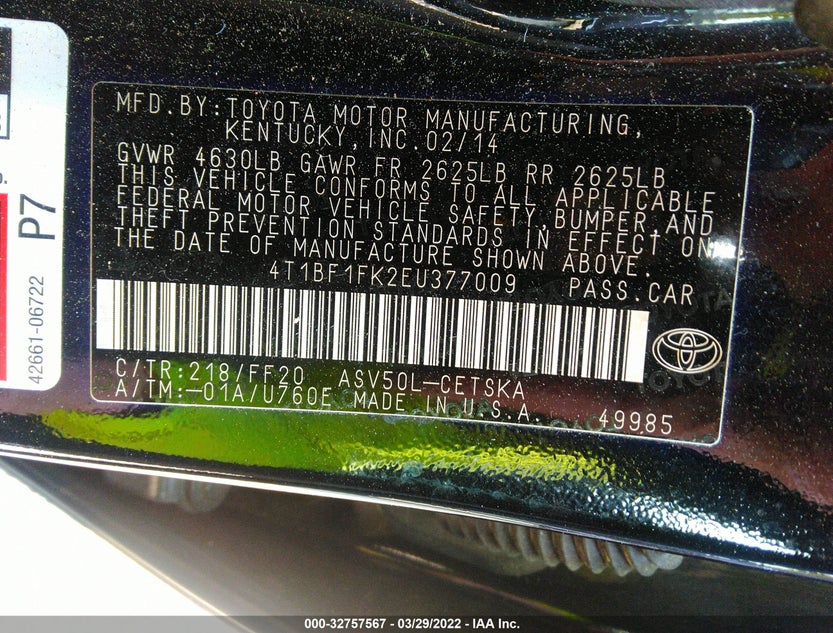 4T1BF1FK2EU377009