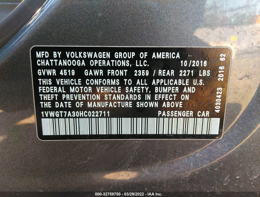 1VWGT7A30HC022711