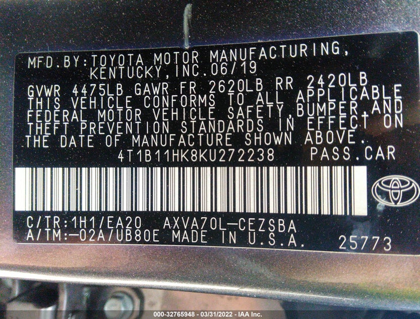 4T1B11HK8KU272238
