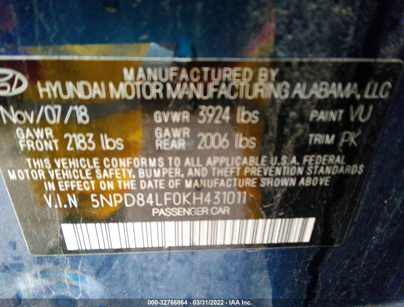 5NPD84LF0KH431011