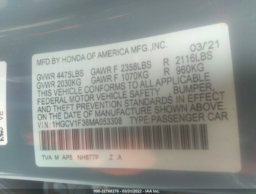 1HGCV1F36MA053308