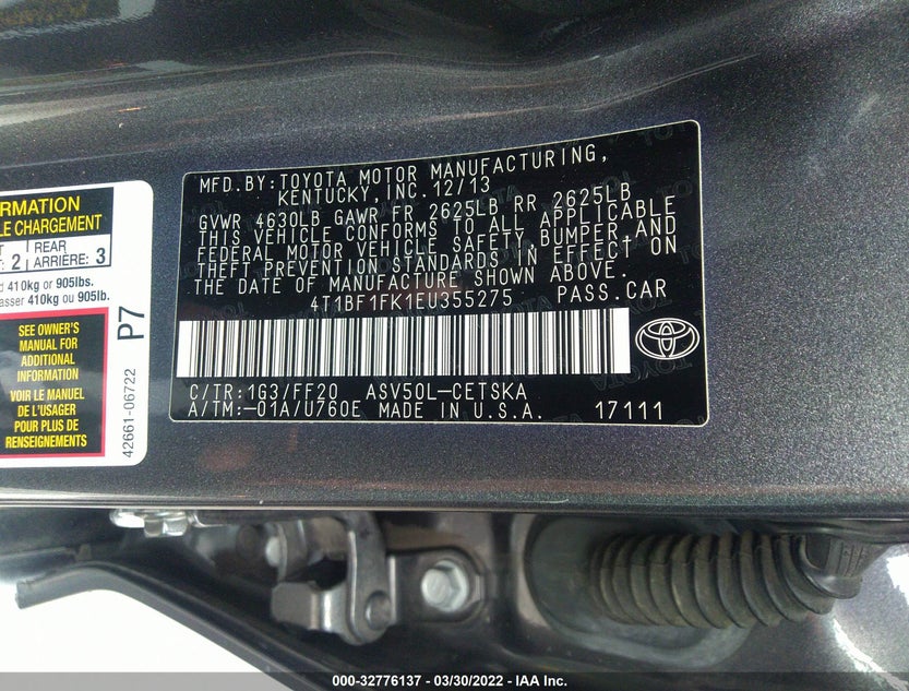 4T1BF1FK1EU355275