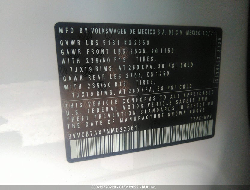 3VVCB7AX7NM022661