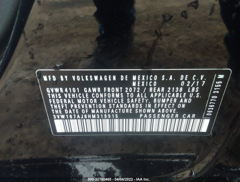 3VW167AJ8HM319915