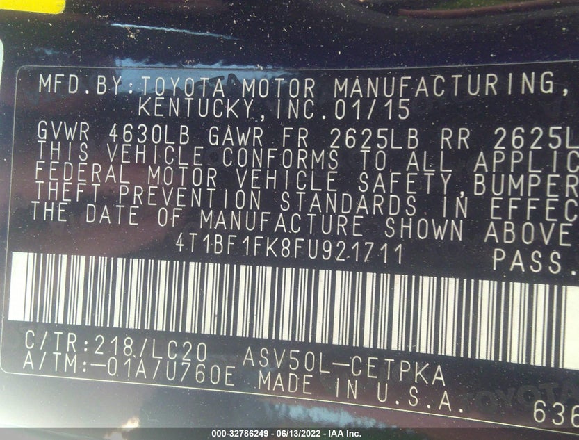 4T1BF1FK8FU921711