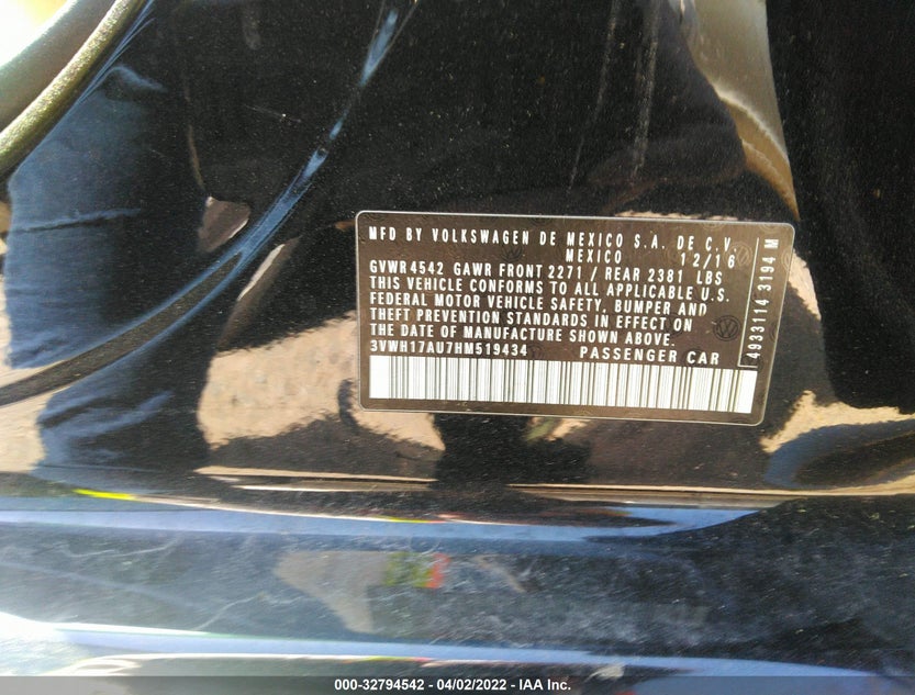 3VWH17AU7HM519434