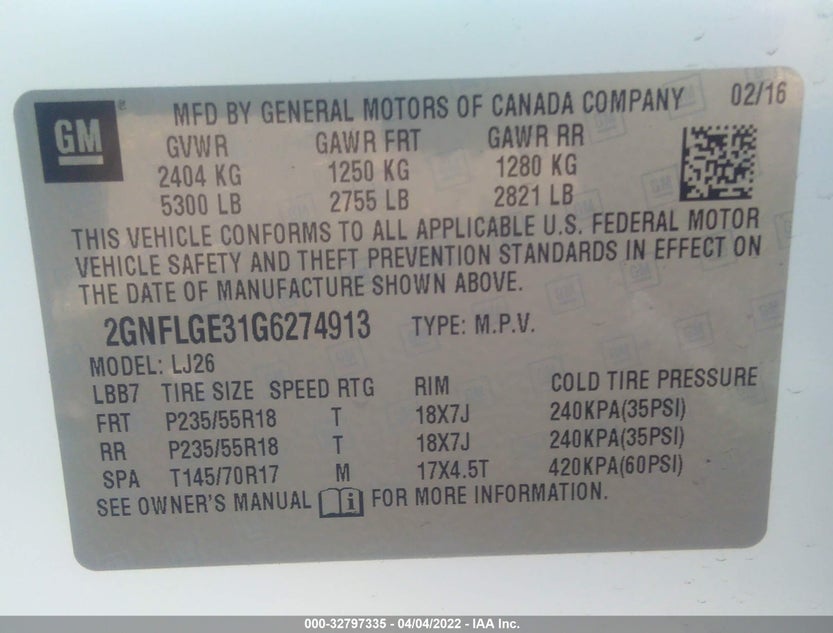 2GNFLGE31G6274913