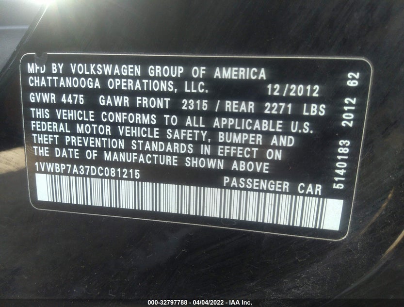 1VWBP7A37DC081215