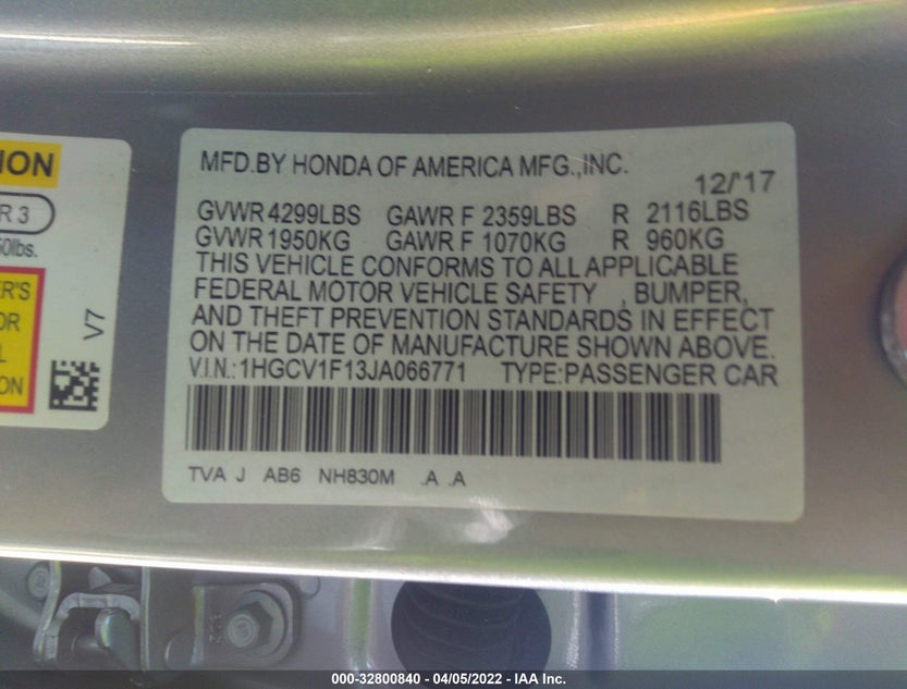 1HGCV1F13JA066771