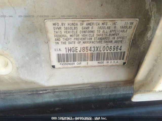 1999 Honda Civic Ex VIN: 1HGEJ8543XL006964 Lot: 32821963