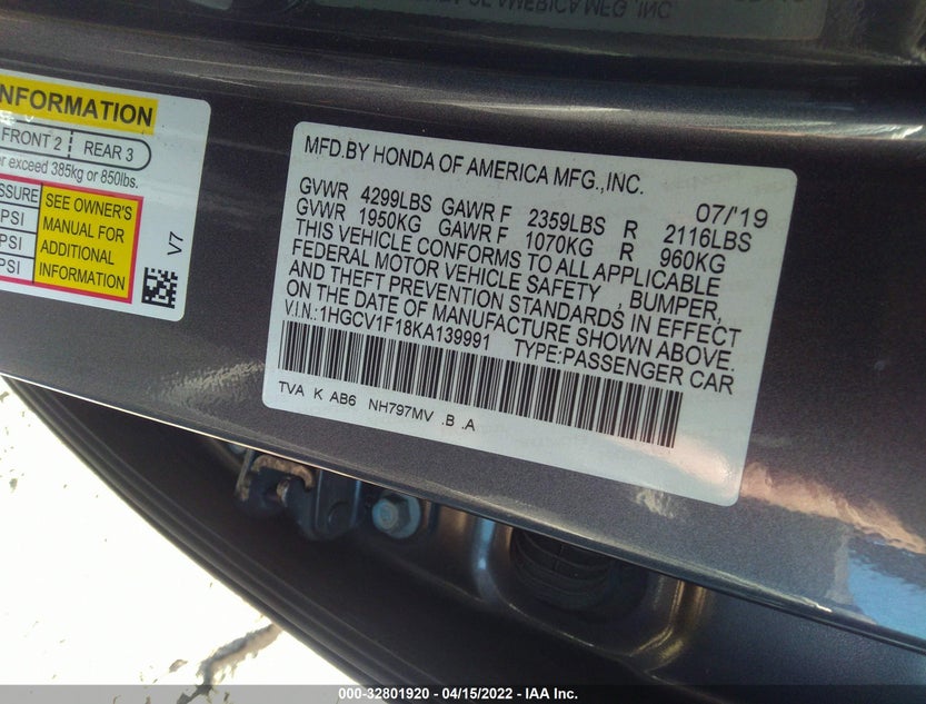 1HGCV1F18KA139991