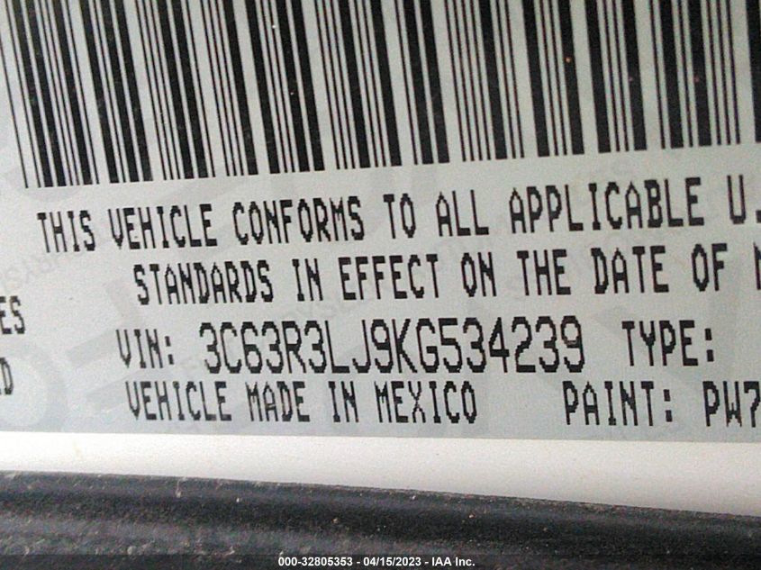 2019 Ram 3500 Big Horn 4X4 6'4" Box VIN: 3C63R3LJ9KG534239 Lot: 32805353