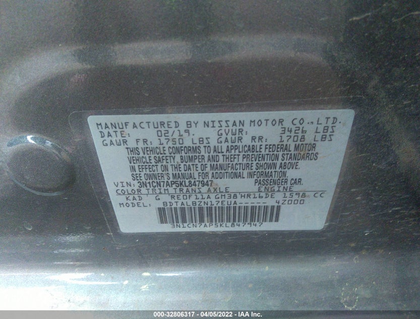 3N1CN7AP5KL847947