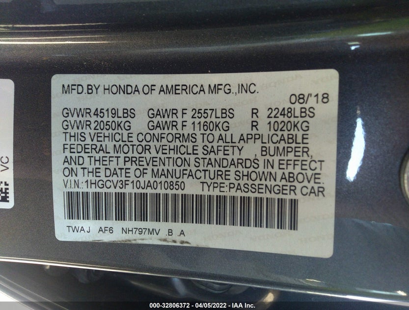 1HGCV3F10JA010850