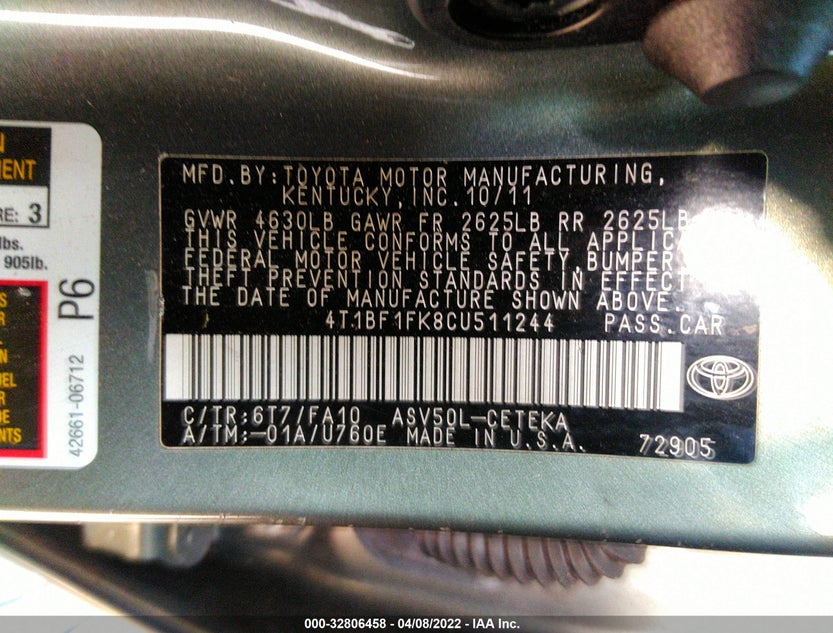 4T1BF1FK8CU511244