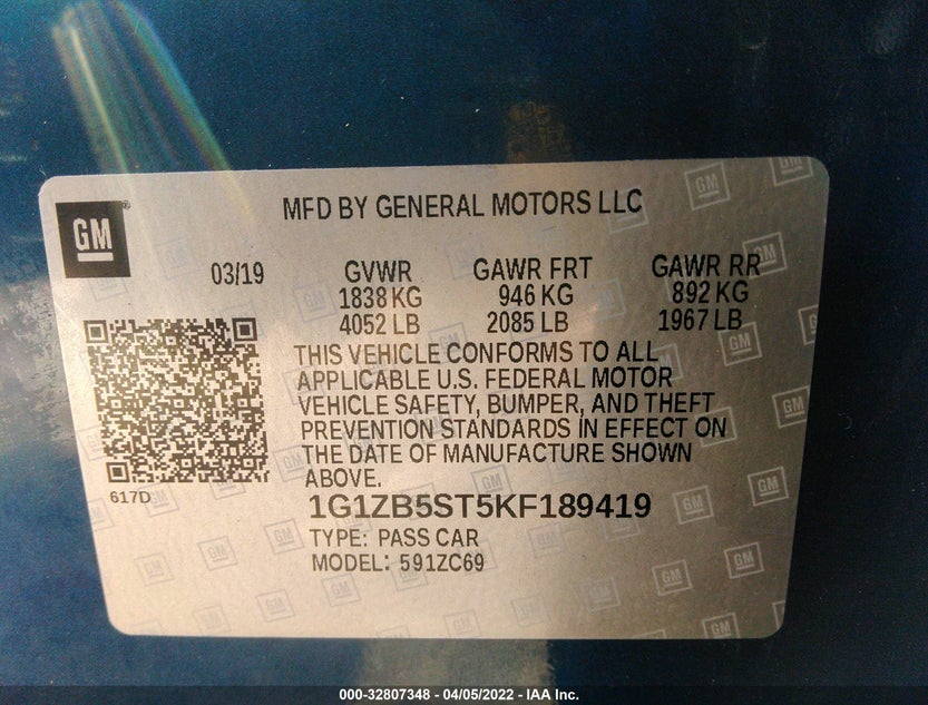 1G1ZB5ST5KF189419
