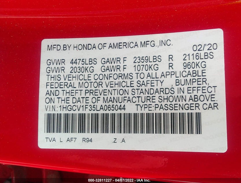 1HGCV1F35LA065044