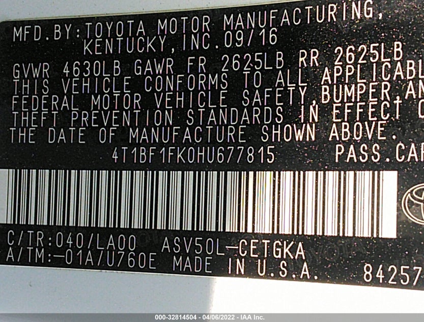 4T1BF1FK0HU677815