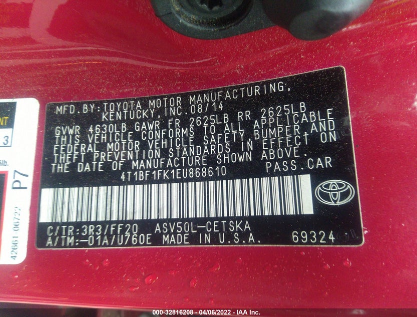 4T1BF1FK1EU868610