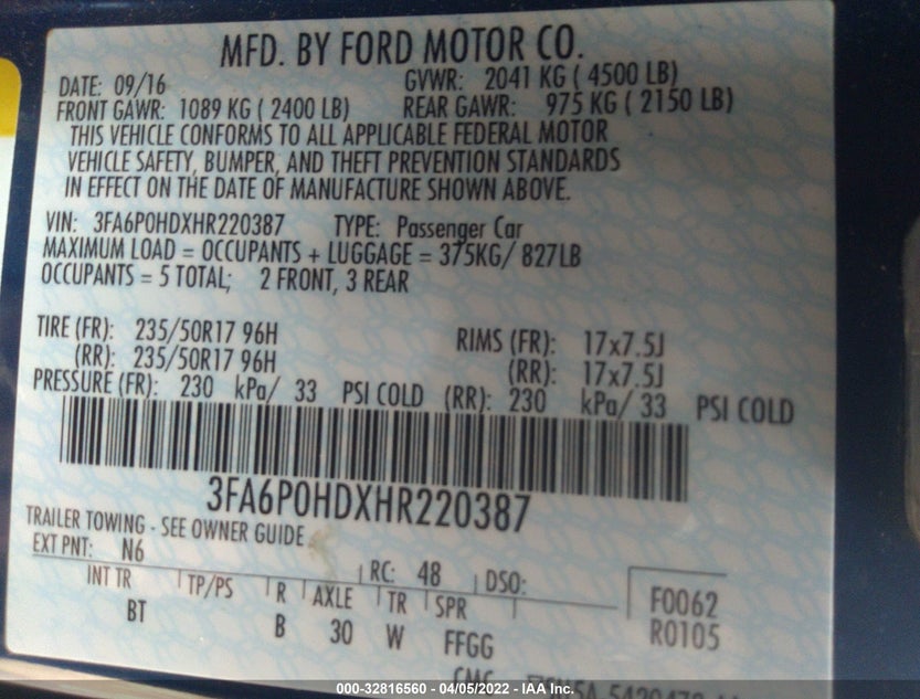 3FA6P0HDXHR220387