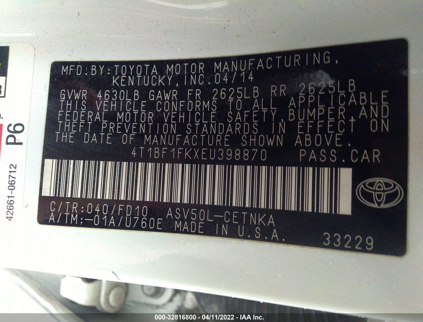 4T1BF1FKXEU398870