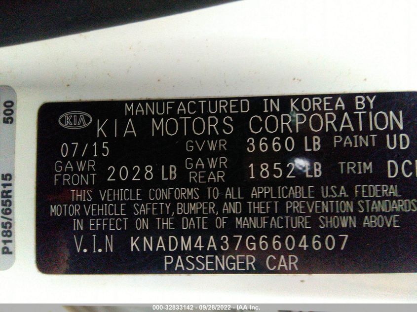 KNADM4A37G6604607 2016 Kia Rio Lx