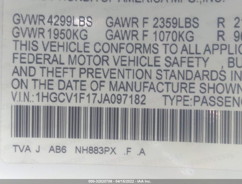 1HGCV1F17JA097182