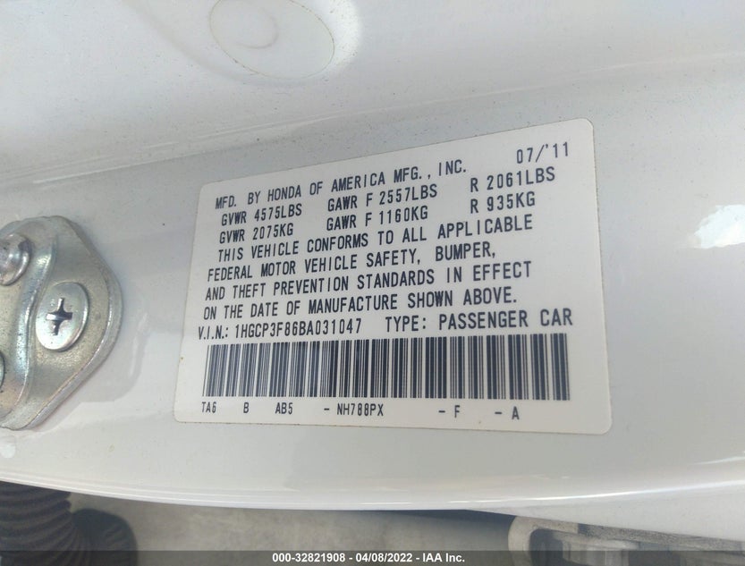 1HGCP3F86BA031047