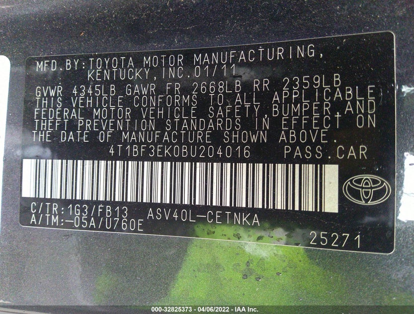 4T1BF3EK0BU204016