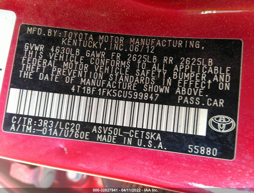 4T1BF1FK5CU599847
