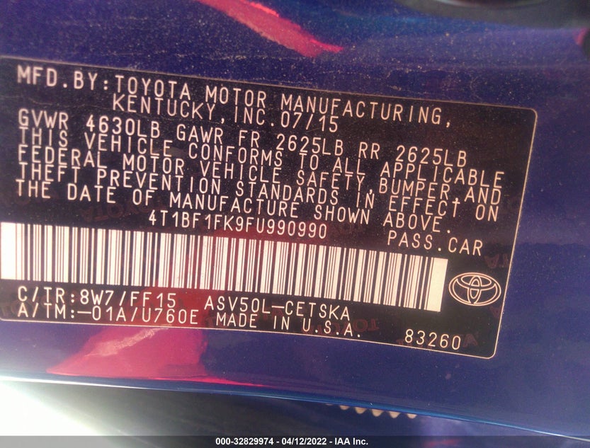 4T1BF1FK9FU990990