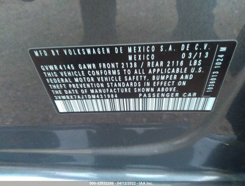 3VWBX7AJ1DM431984