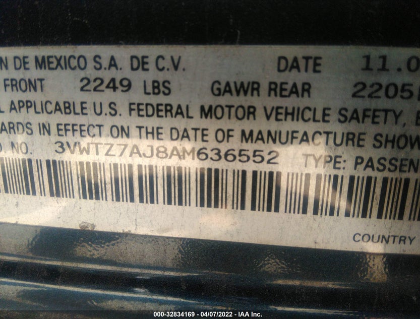 3VWTZ7AJ8AM636552