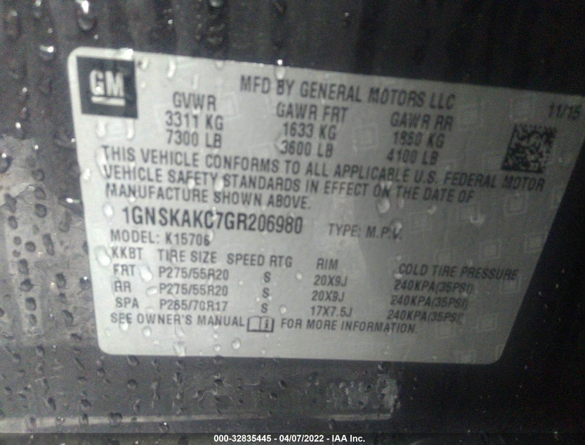 1GNSKAKC7GR206980