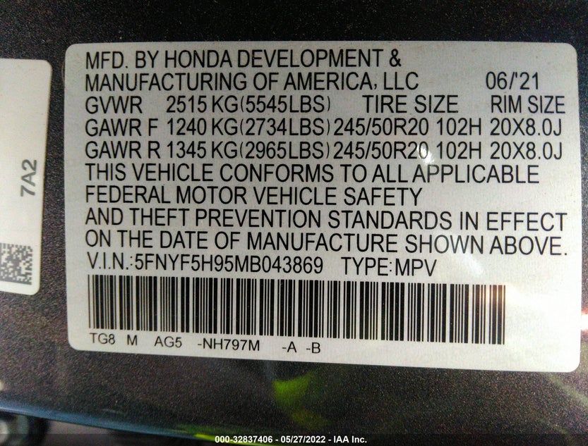 5FNYF5H95MB043869