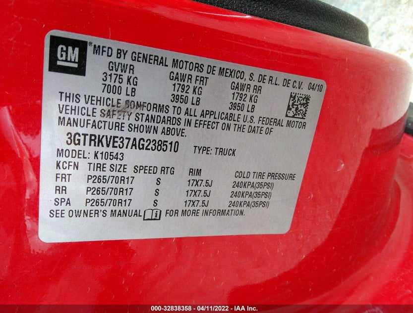3GTRKVE37AG238510