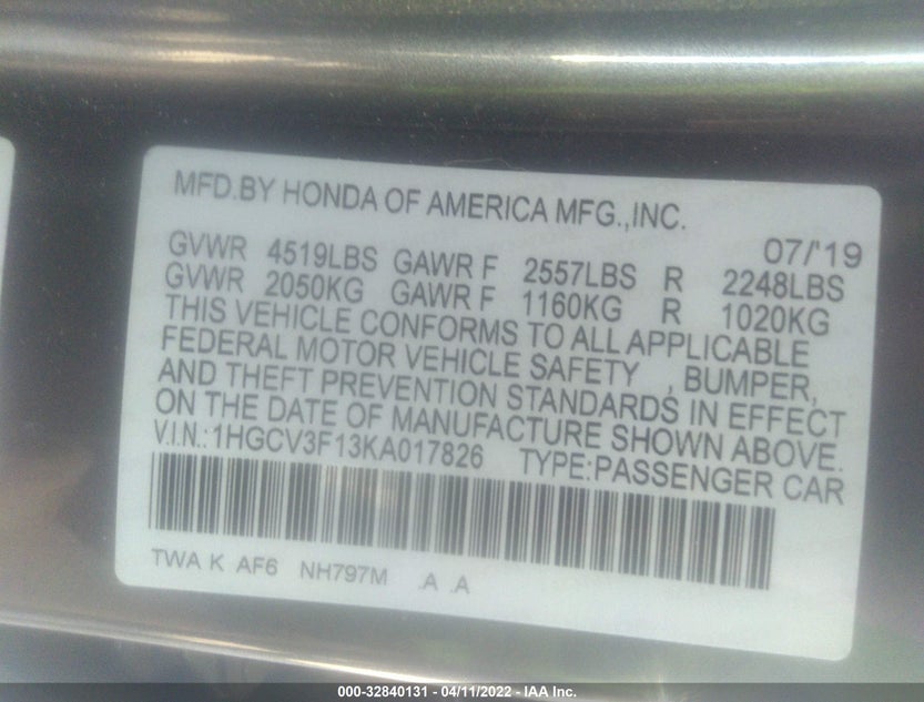 1HGCV3F13KA017826