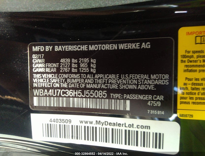 WBA4U7C36H5J55085