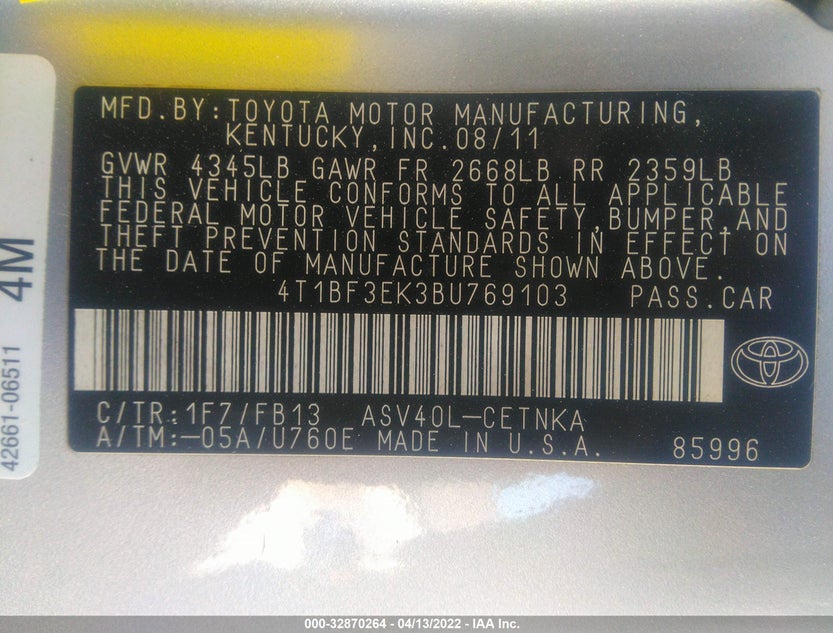 4T1BF3EK3BU769103