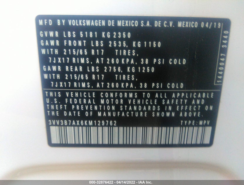 3VV3B7AX6KM129762