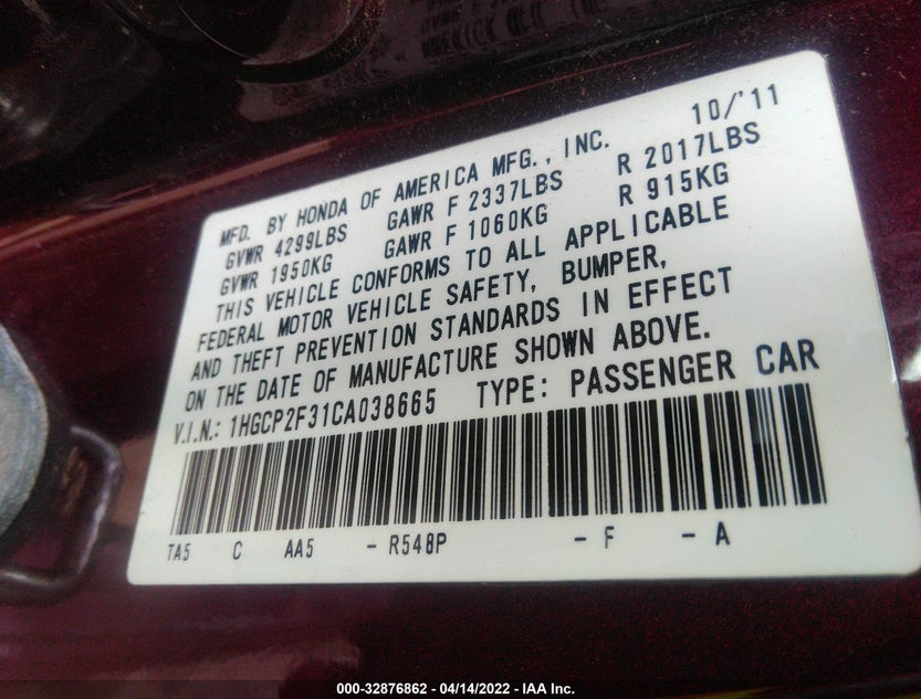 1HGCP2F31CA038665