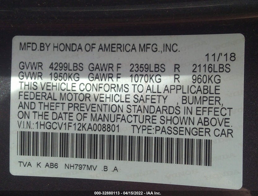 1HGCV1F12KA008801