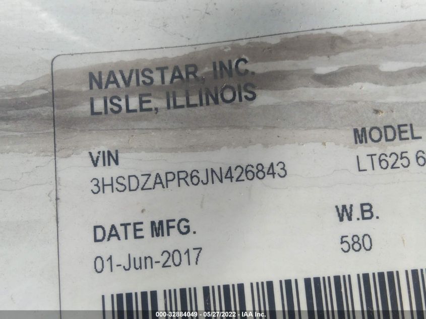 2018 International Lt VIN: 3HSDZAPR6JN426843 Lot: 32884049