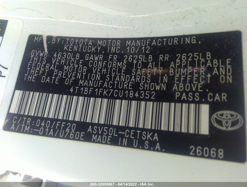 4T1BF1FK7CU184352