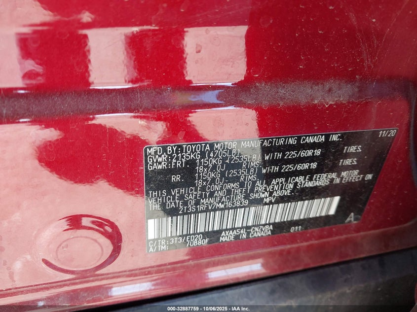 VIN 2T3S1RFV7MW163839 2021 TOYOTA RAV4 TRD OFF-ROAD
