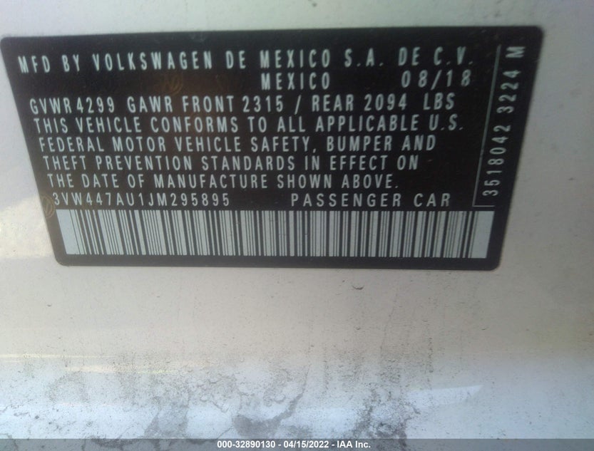 3VW447AU1JM295895