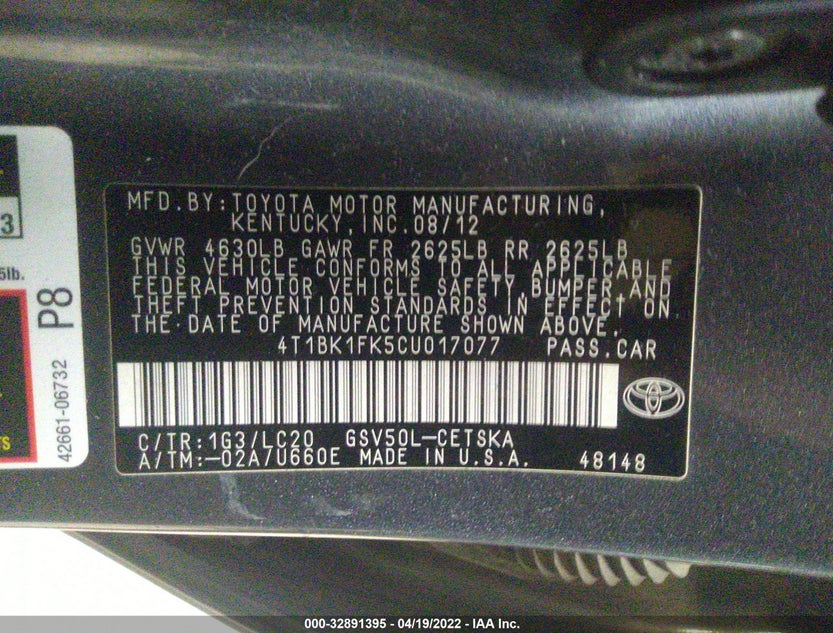 4T1BK1FK5CU017077